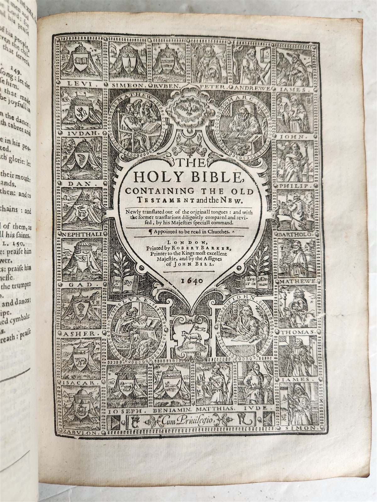 1642 BIBLE in ENGLISH antique ORIGINAL BINDING by Robert Barker OT & NT w/titles