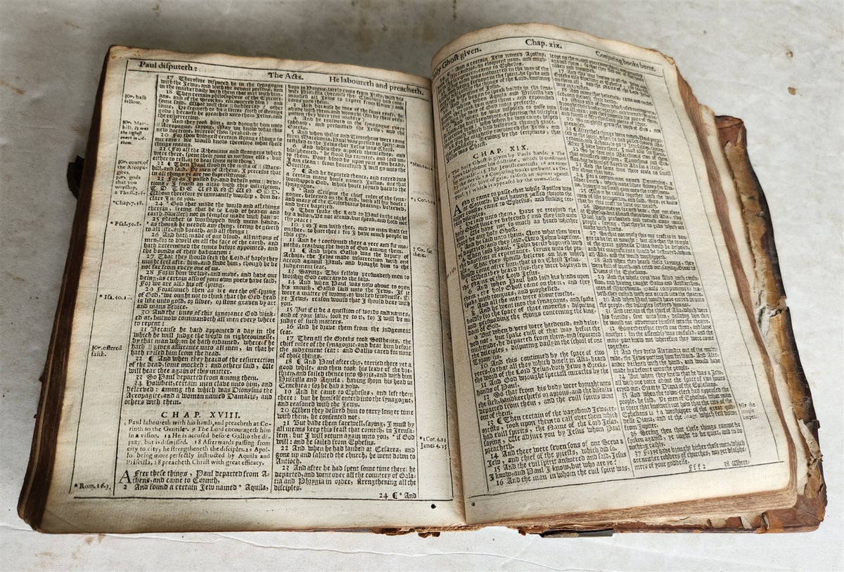 1642 BIBLE in ENGLISH antique ORIGINAL BINDING by Robert Barker OT & NT w/titles
