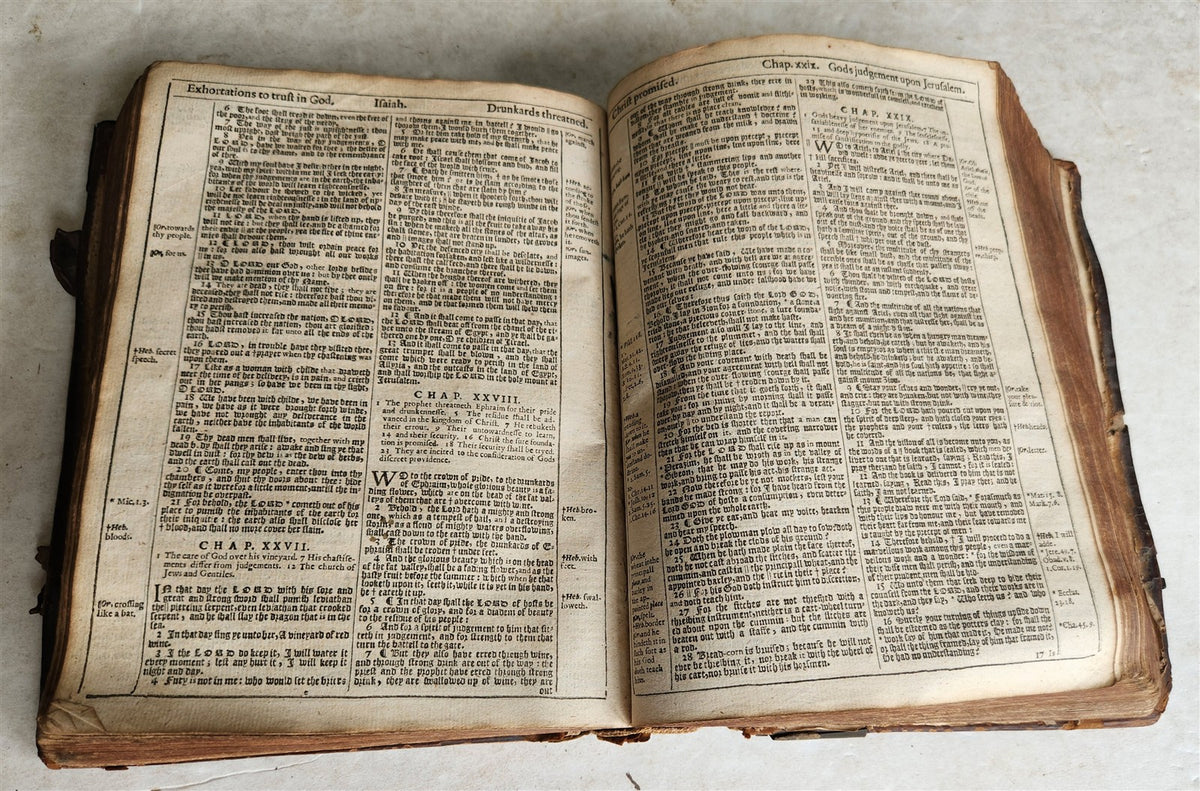 1642 BIBLE in ENGLISH antique ORIGINAL BINDING by Robert Barker OT & NT w/titles
