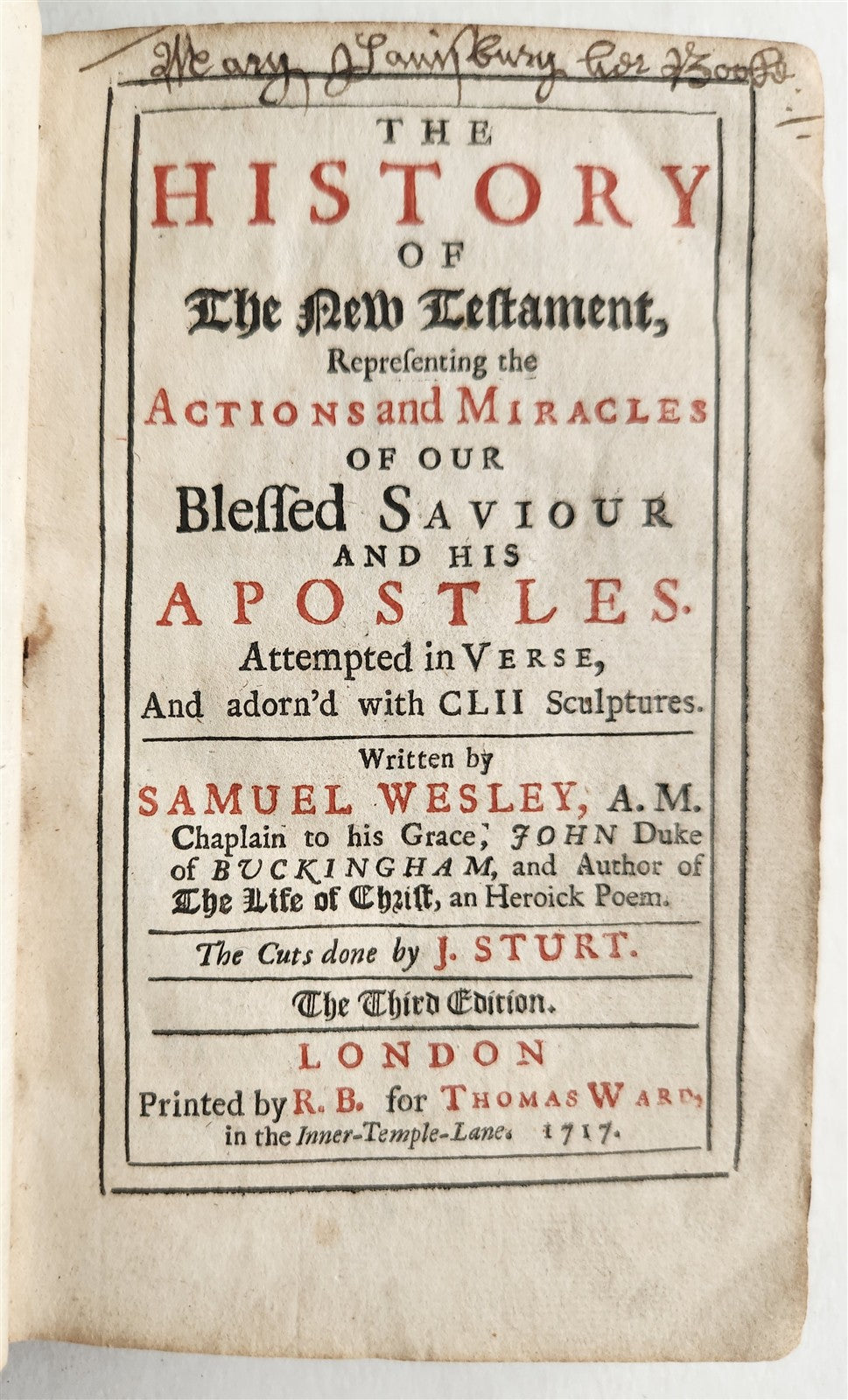 1717 HISTORY of NEW TESTAMENT in ENGLISH antique ILLUSTRATED by J. STURT bible