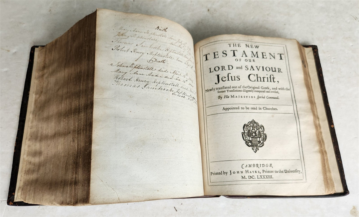 1682 BIBLE in ENGLISH antique King James version CAMBRIDGE John Hayes 17th CENT.