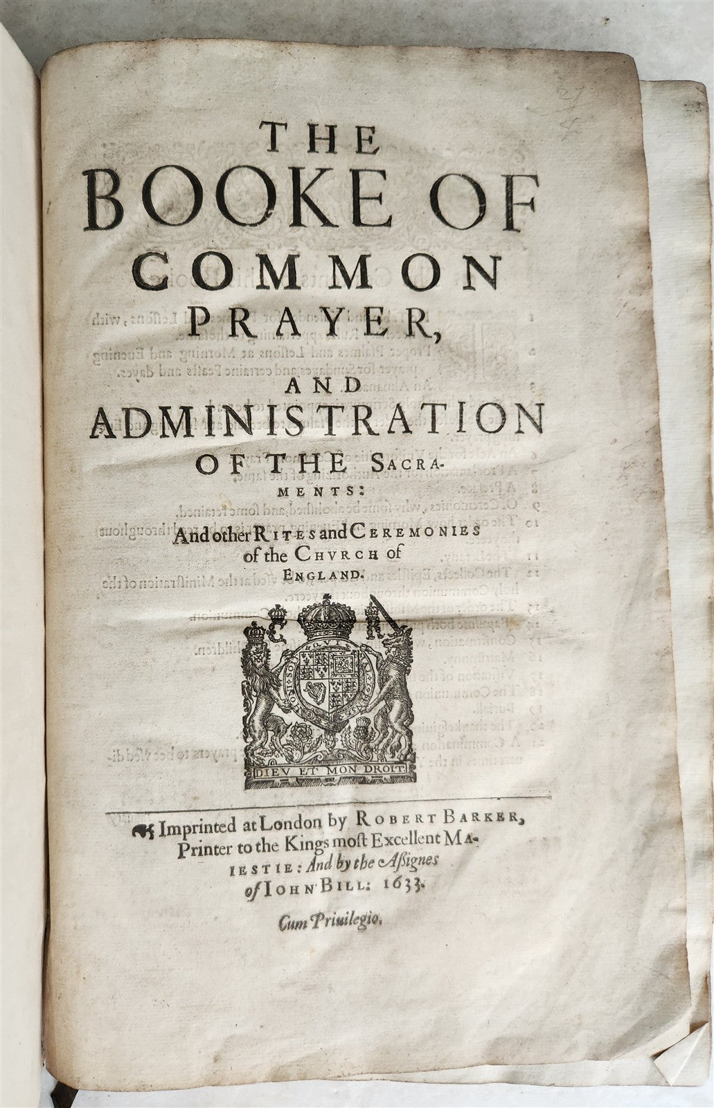 1633 BOOK of COMMON PRAYER London Robert Barker & Assignes of John Bill ANTIQUE
