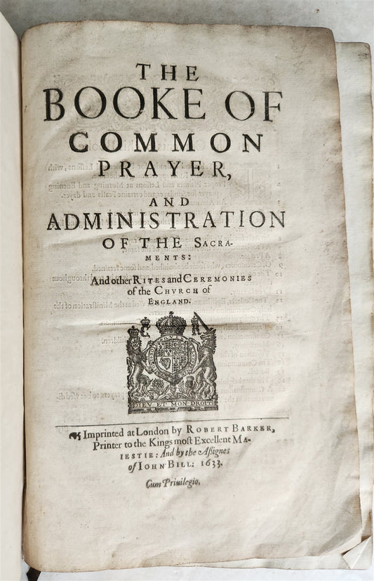 1633 BOOK of COMMON PRAYER London Robert Barker & Assignes of John Bill ANTIQUE