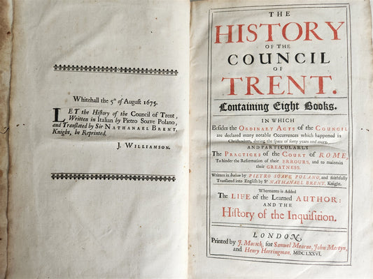 1676 HISTORY of COUNCIL of TRENT in ENGLISH by Paolo Sarpi antique 17th c. FOLIO