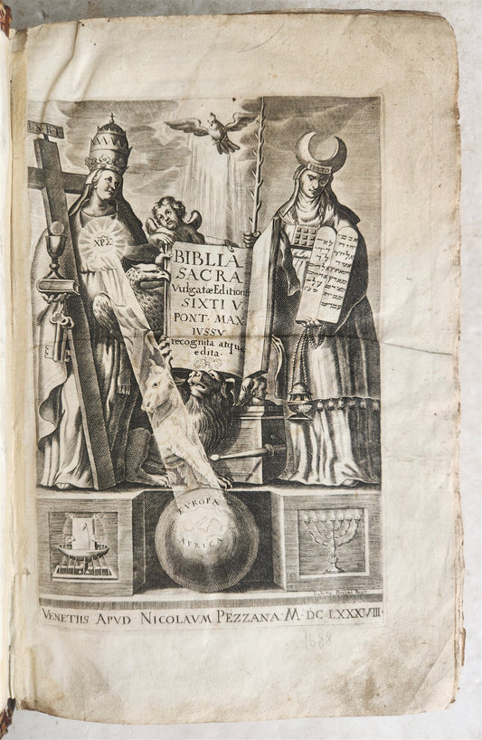 1688 BIBLE in LATIN ILLUSTRATED FOLIO 17th century ANTIQUE printed in VENICE