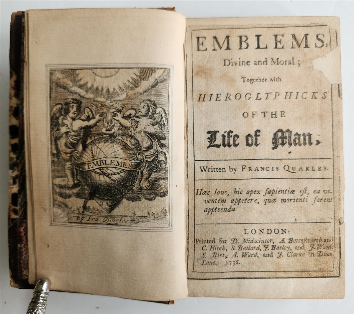1736 EMBLEMS Divine and Moral by Francis Quarles antique FULLY ILLUSTRATED