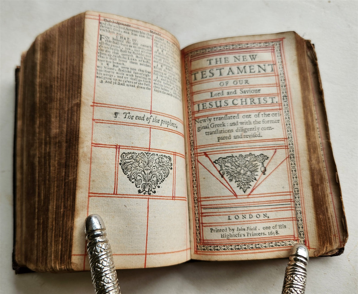 1658 BIBLE in ENGLISH OLD & NEW TESTAMENT antique ORIGINAL BINDING pocket size