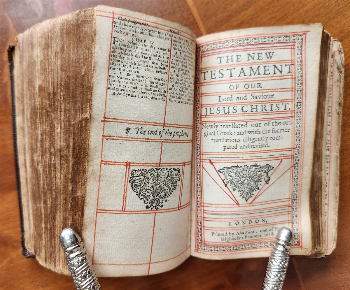 1658 BIBLE in ENGLISH OLD & NEW TESTAMENT antique ORIGINAL BINDING pocket size