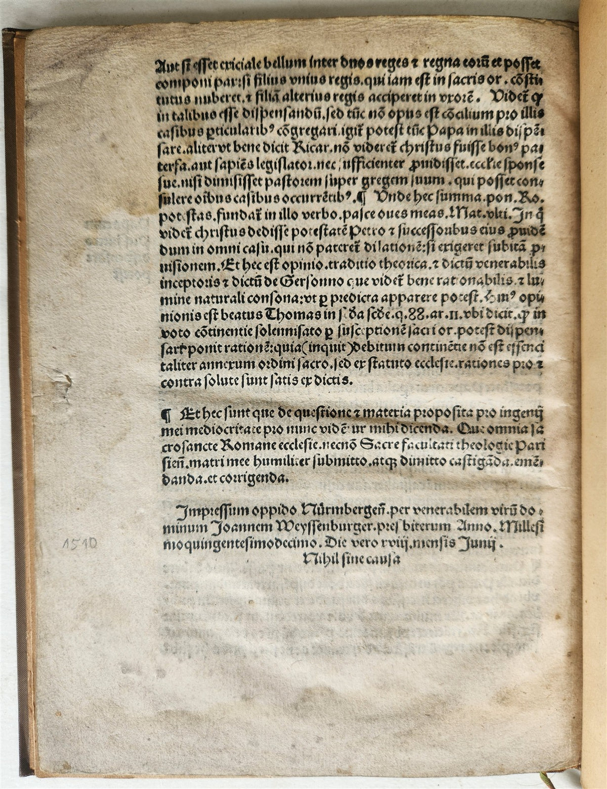 1510 POST INCUNABULA antique WHETHER POPE CAN DISPENCE A PRIEST TO GET MARRIED