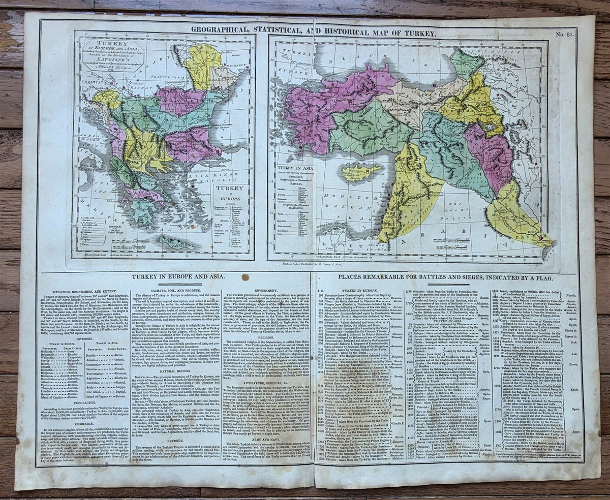 1820s MAP of TURKEY in EUROPE and ASIA - OTTOMAN EMPIRE antique