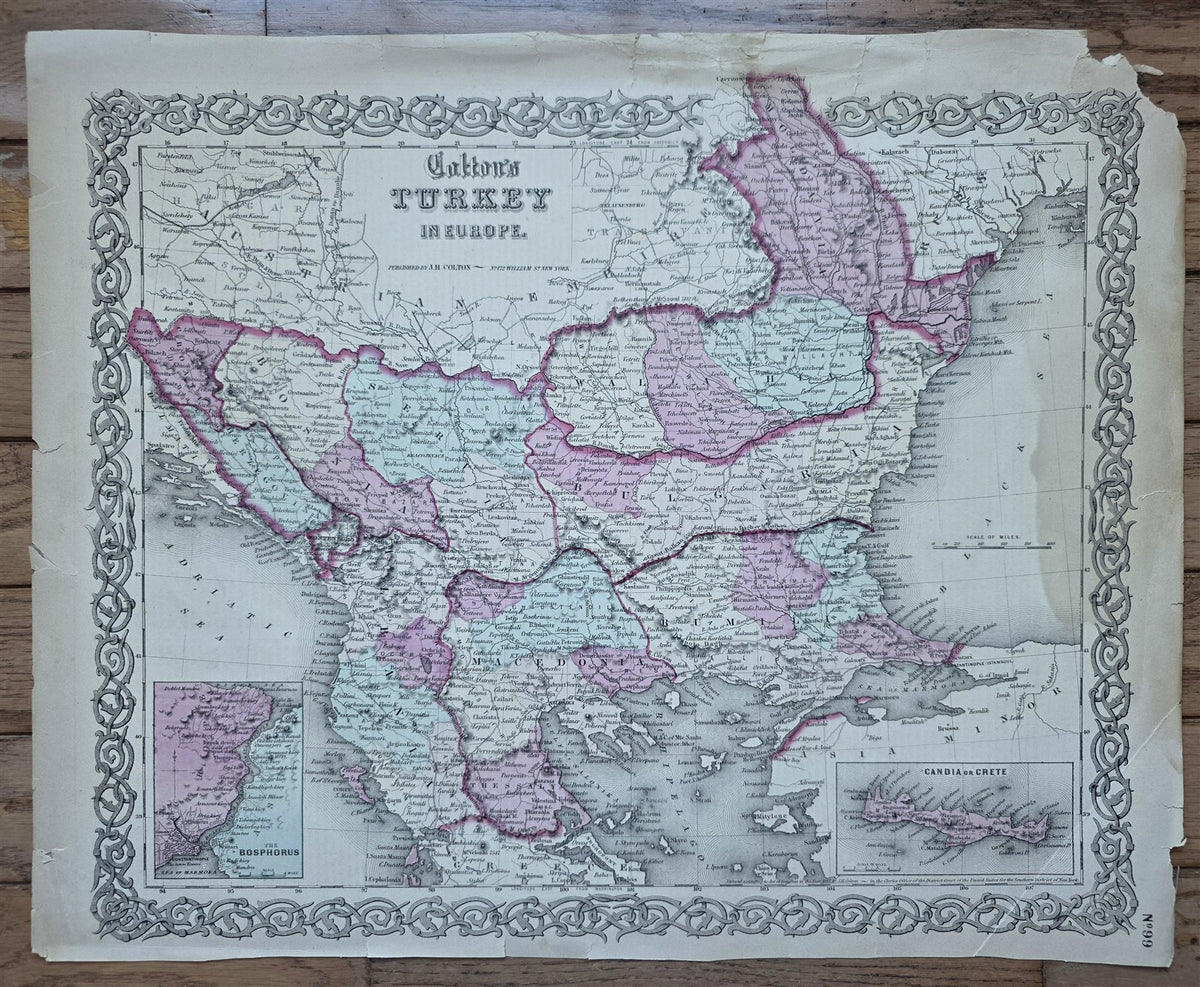 1850s MAP of TURKEY in EUROPE OTTOMAN EMPIRE antique