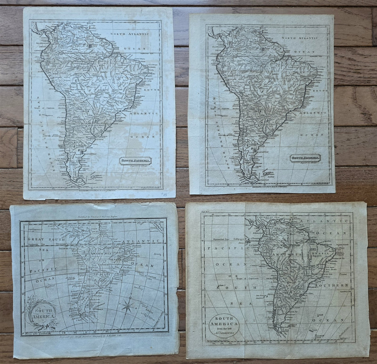 late 1700 - 1800s LOT of 4 MAPS of SOUTH AMERICA antique