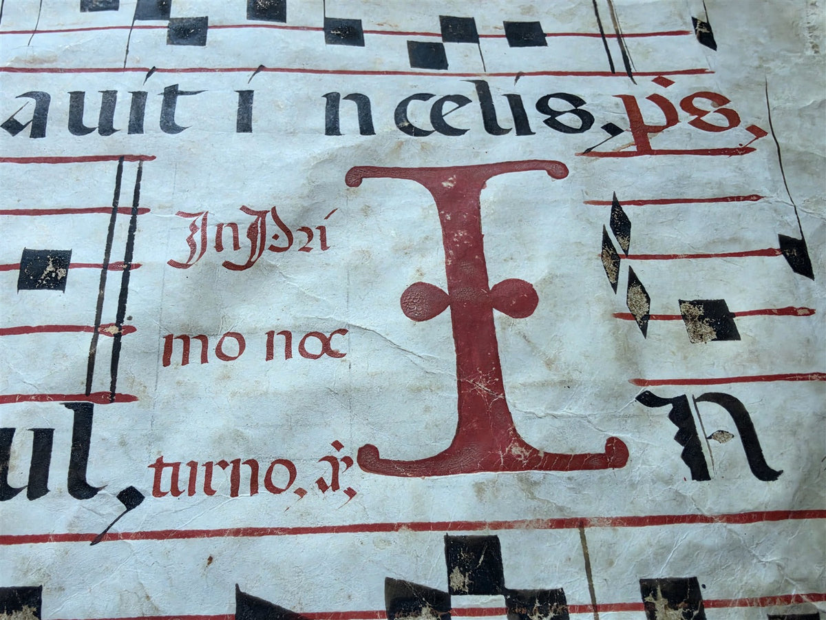 16th cent. ANTIPHONAL MUSIC CHART VELLUM MANUSCRIPT antique LITURGICAL in LATIN