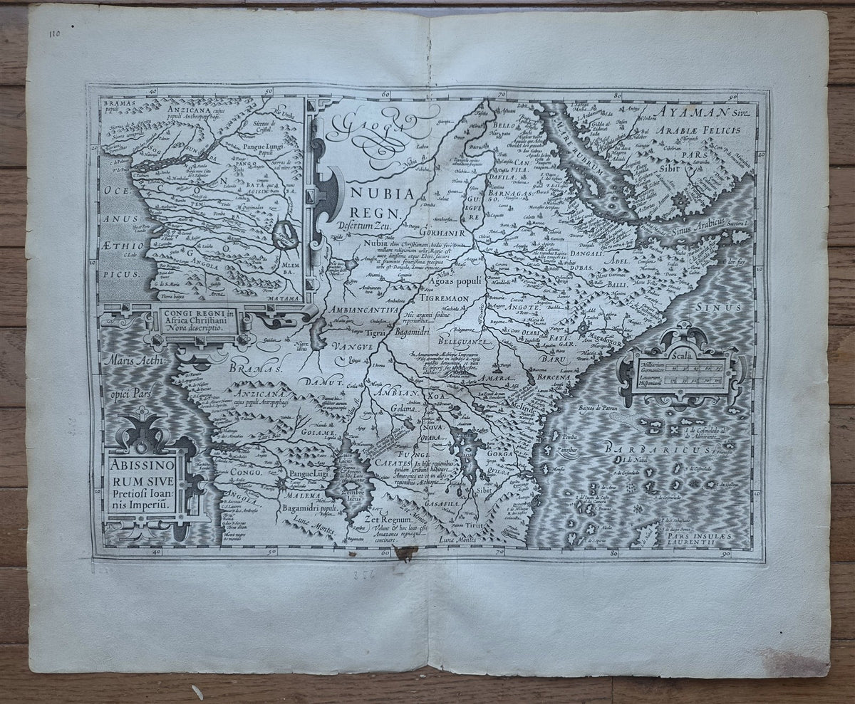 1620s AFRICA CONGO antique MAP by GERARD MERCATOR - EMPIRE OF THE ABYSSINIANS