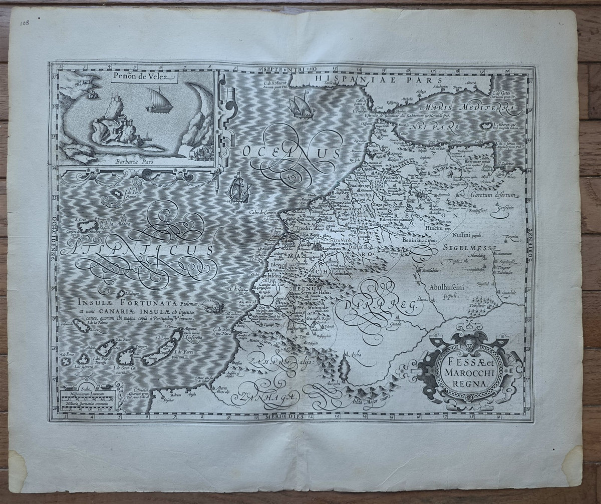1636 AFRICA KINGDOMS of FEZ & MOROCCO antique MAP by GERARD MERCATOR