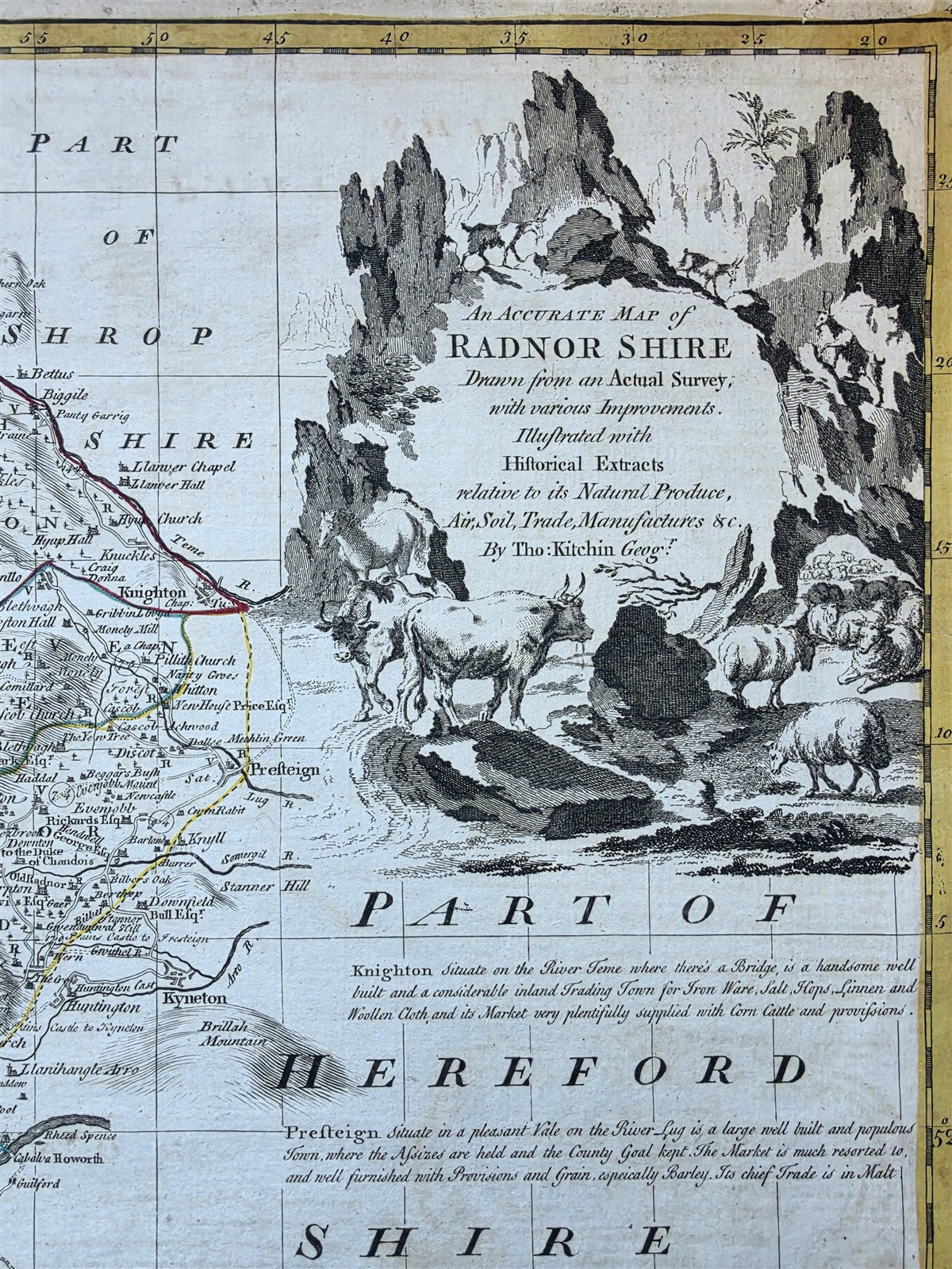 1760s UNITED KINGDOM antique MAP of REDNORSHIRE & BRECKNOCKSHIRE in WALES