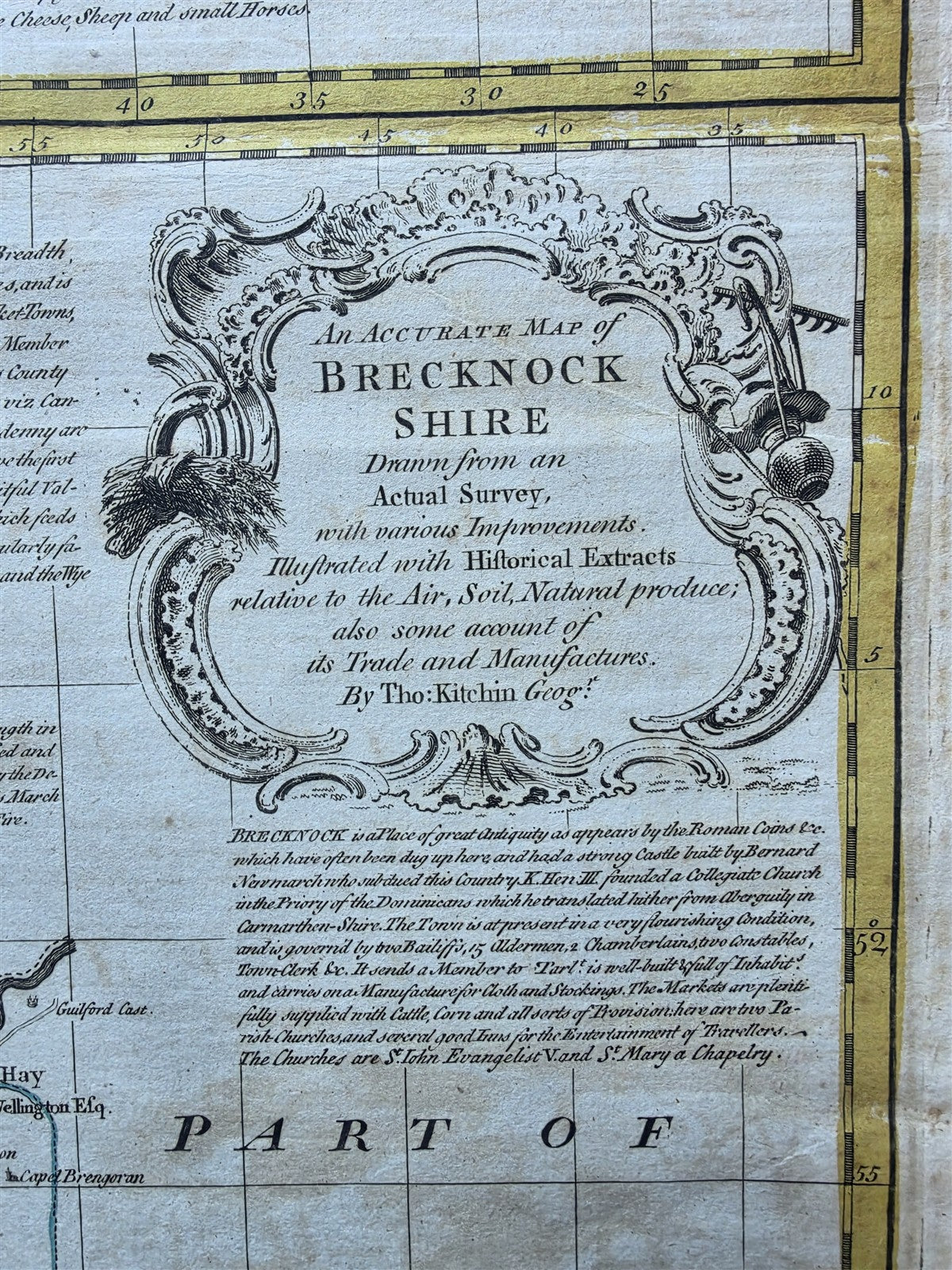 1760s UNITED KINGDOM antique MAP of REDNORSHIRE & BRECKNOCKSHIRE in WALES