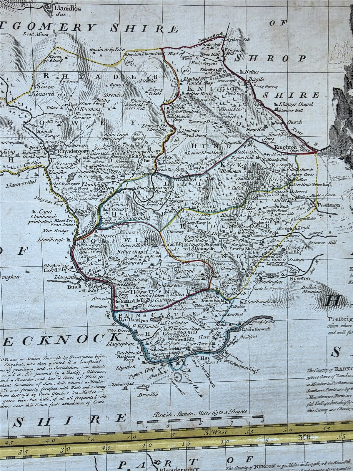 1760s UNITED KINGDOM antique MAP of REDNORSHIRE & BRECKNOCKSHIRE in WALES