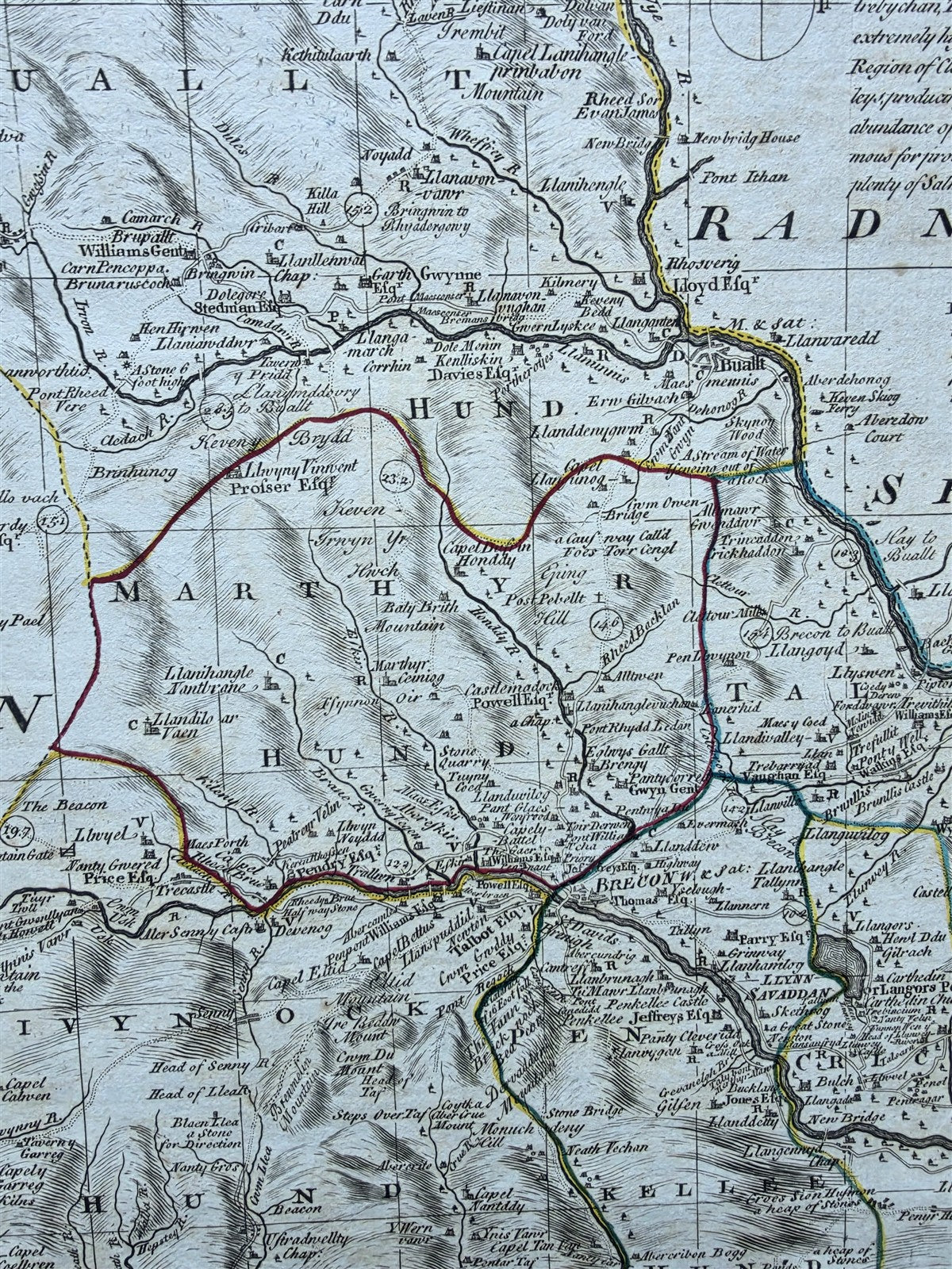 1760s UNITED KINGDOM antique MAP of REDNORSHIRE & BRECKNOCKSHIRE in WALES