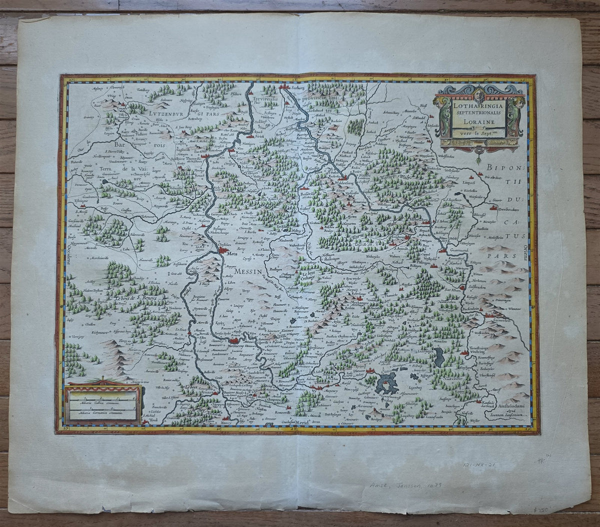 1639 LOTHARINGIA SEPTENTRIONALIS LORAINE FRANCE antique AUTHENTIC hand colored