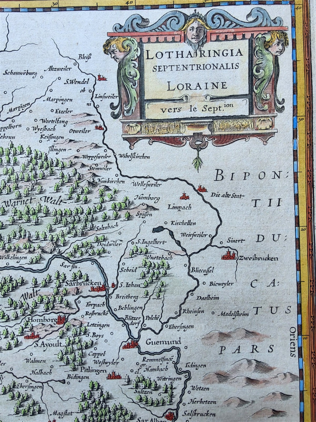 1639 LOTHARINGIA SEPTENTRIONALIS LORAINE FRANCE antique AUTHENTIC hand colored
