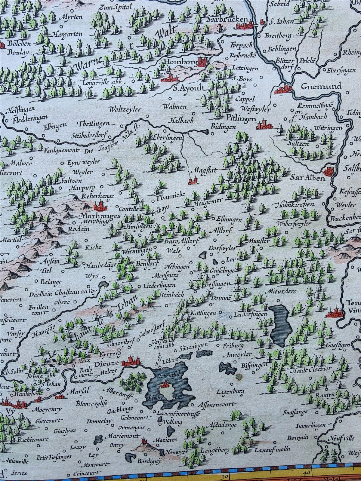 1639 LOTHARINGIA SEPTENTRIONALIS LORAINE FRANCE antique AUTHENTIC hand colored