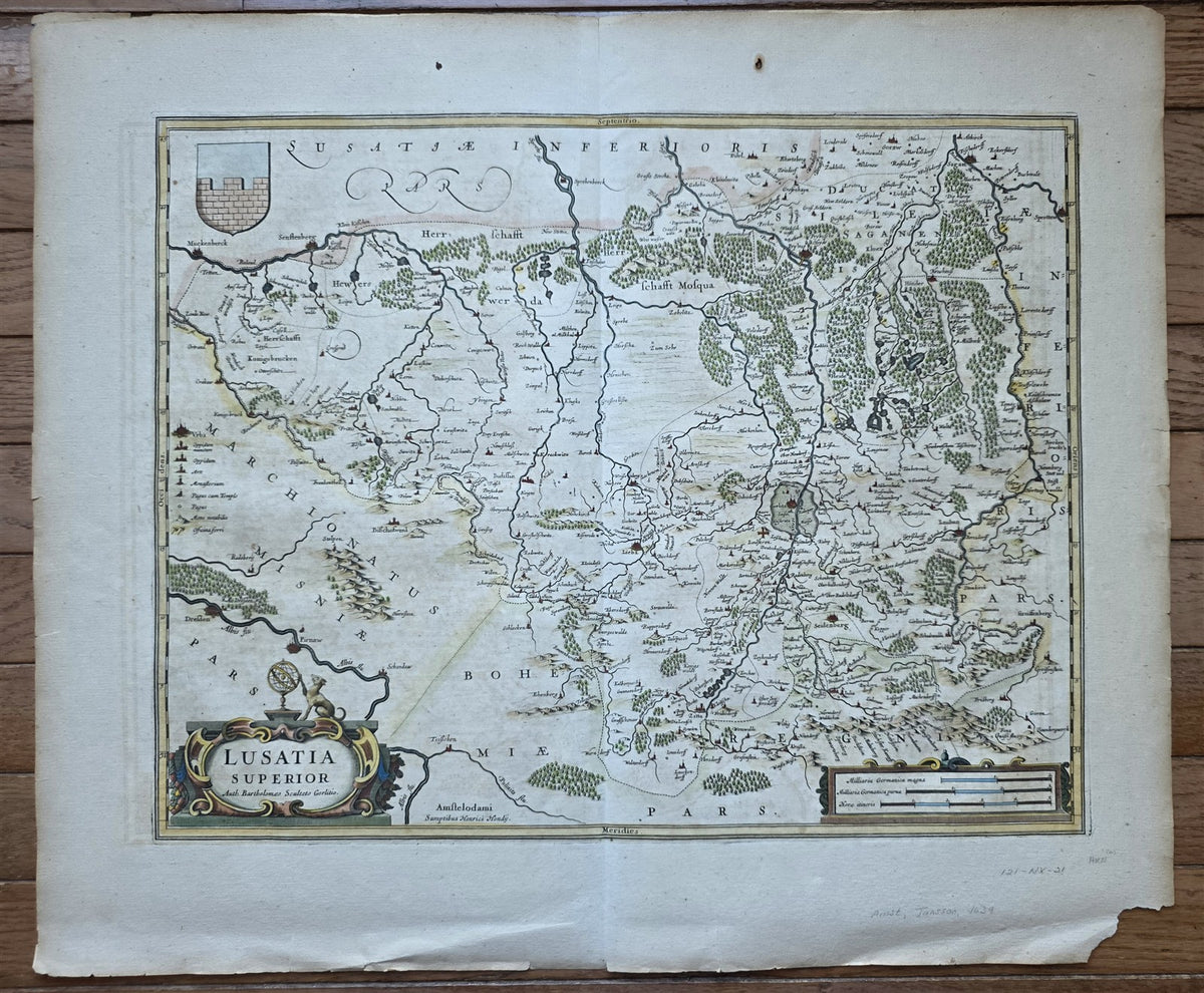 1639 MAP of GERMANY POLAND LUSATIA by JANSSON antique AUTHENTIC hand colored