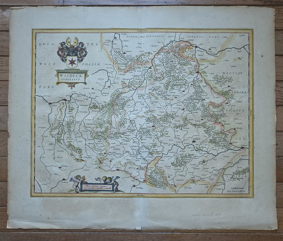 1640s MAP of GERMANY antique WALDECK COMITATUS AUTHENTIC hand colored
