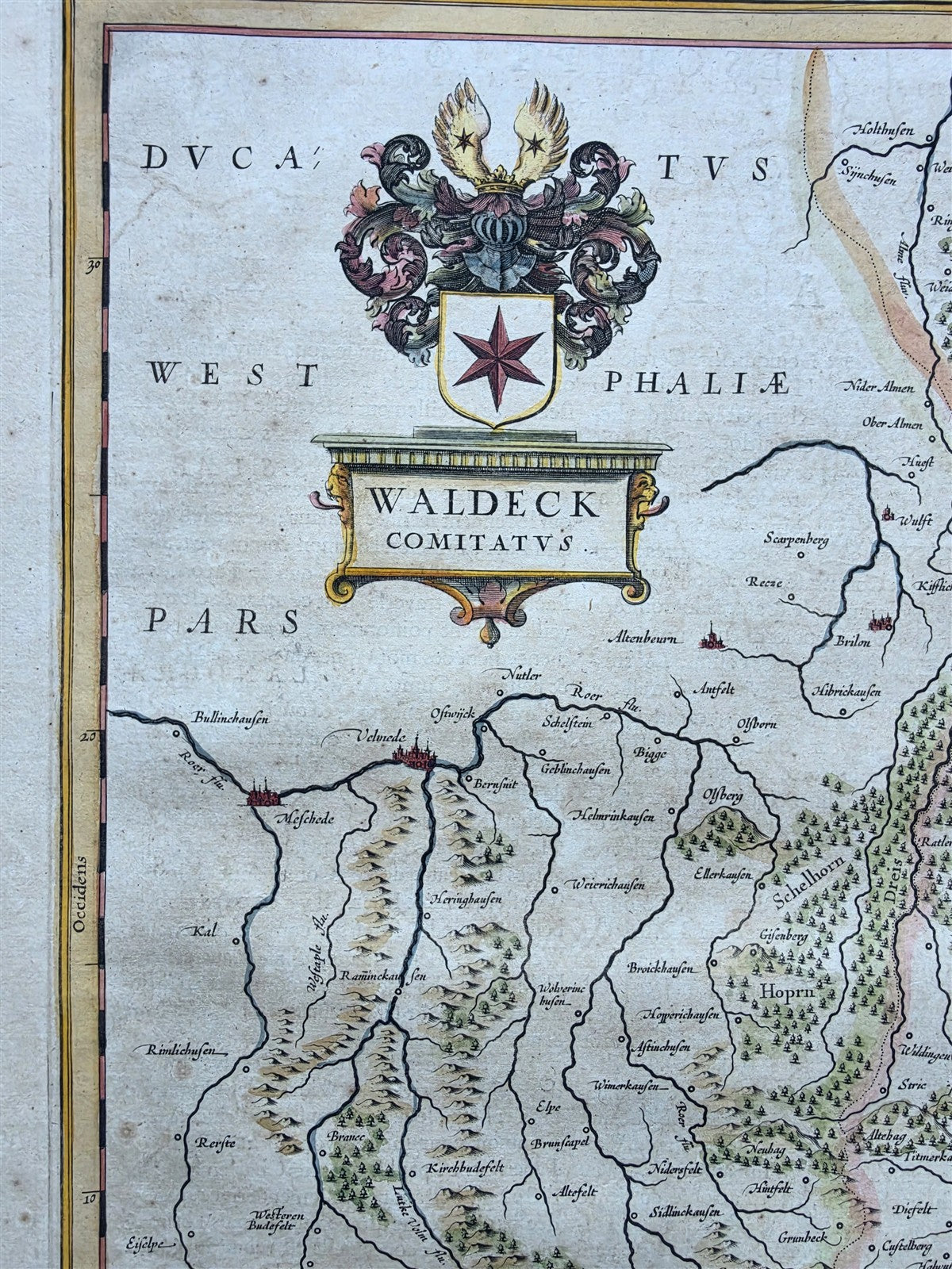 1640s MAP of GERMANY antique WALDECK COMITATUS AUTHENTIC hand colored