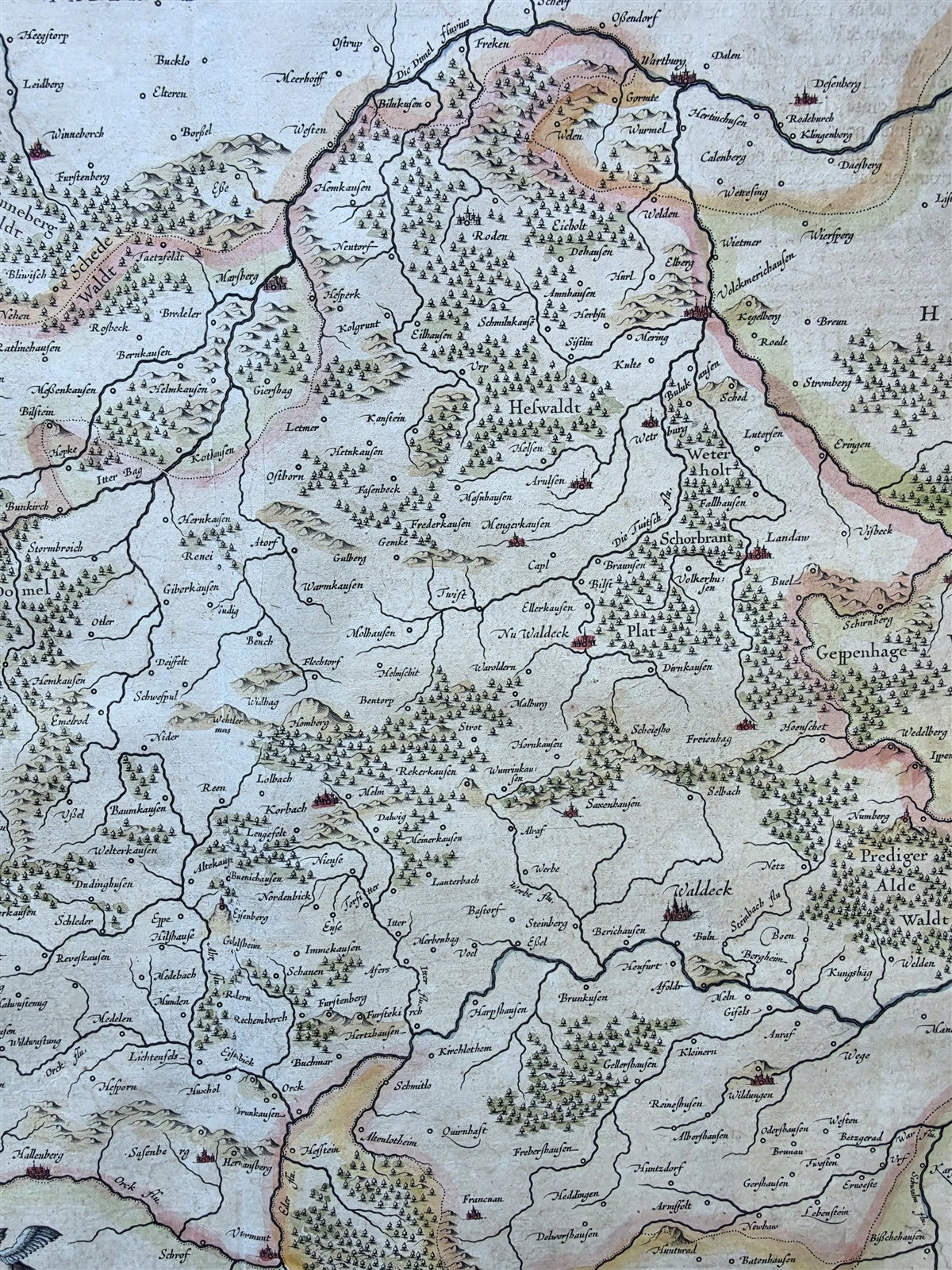 1640s MAP of GERMANY antique WALDECK COMITATUS AUTHENTIC hand colored