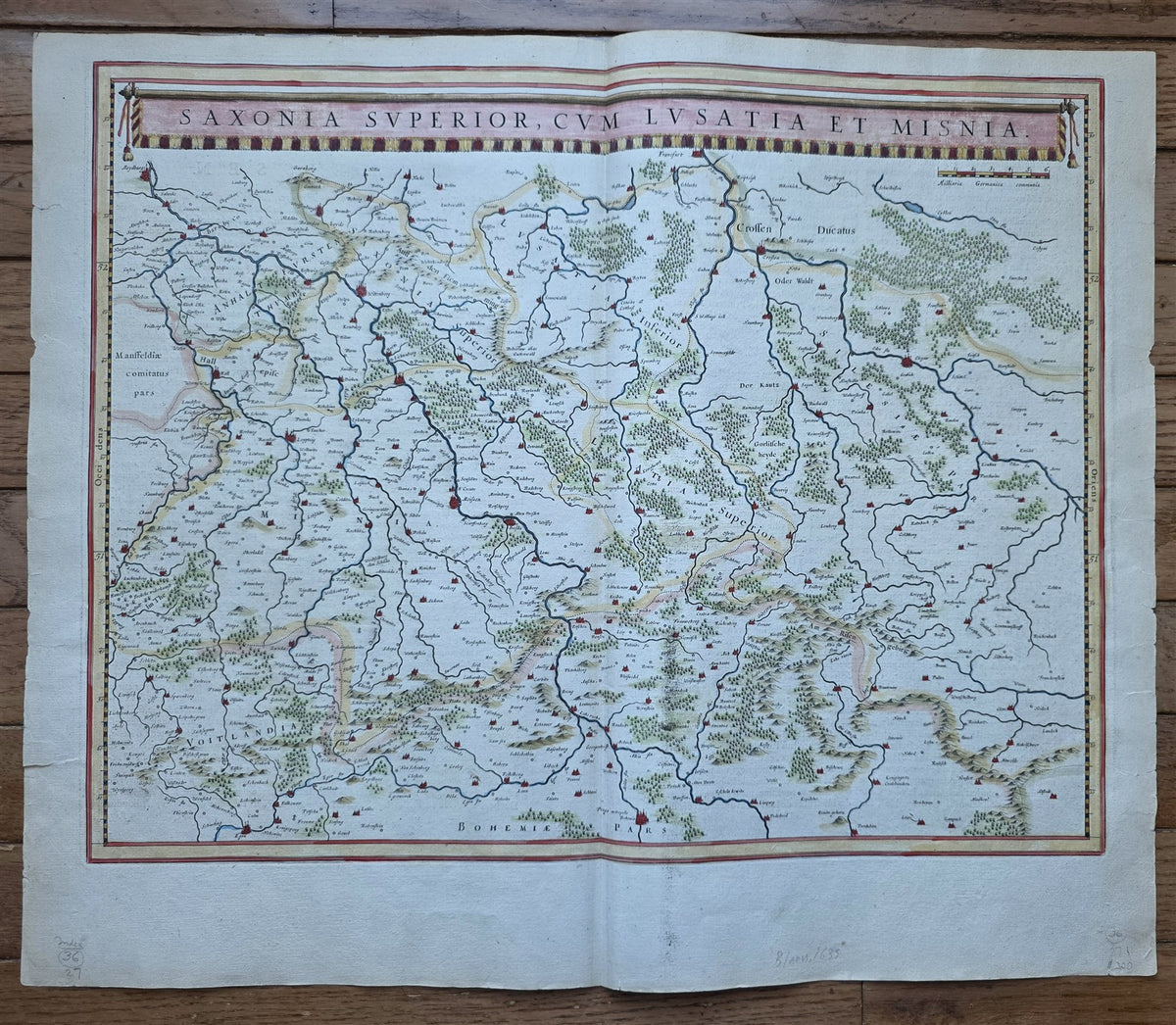 1640s MAP of GERMANY POLAND SAXONIA LUSATIA MEISSEN by W.BLAEU antique AUTHENTIC