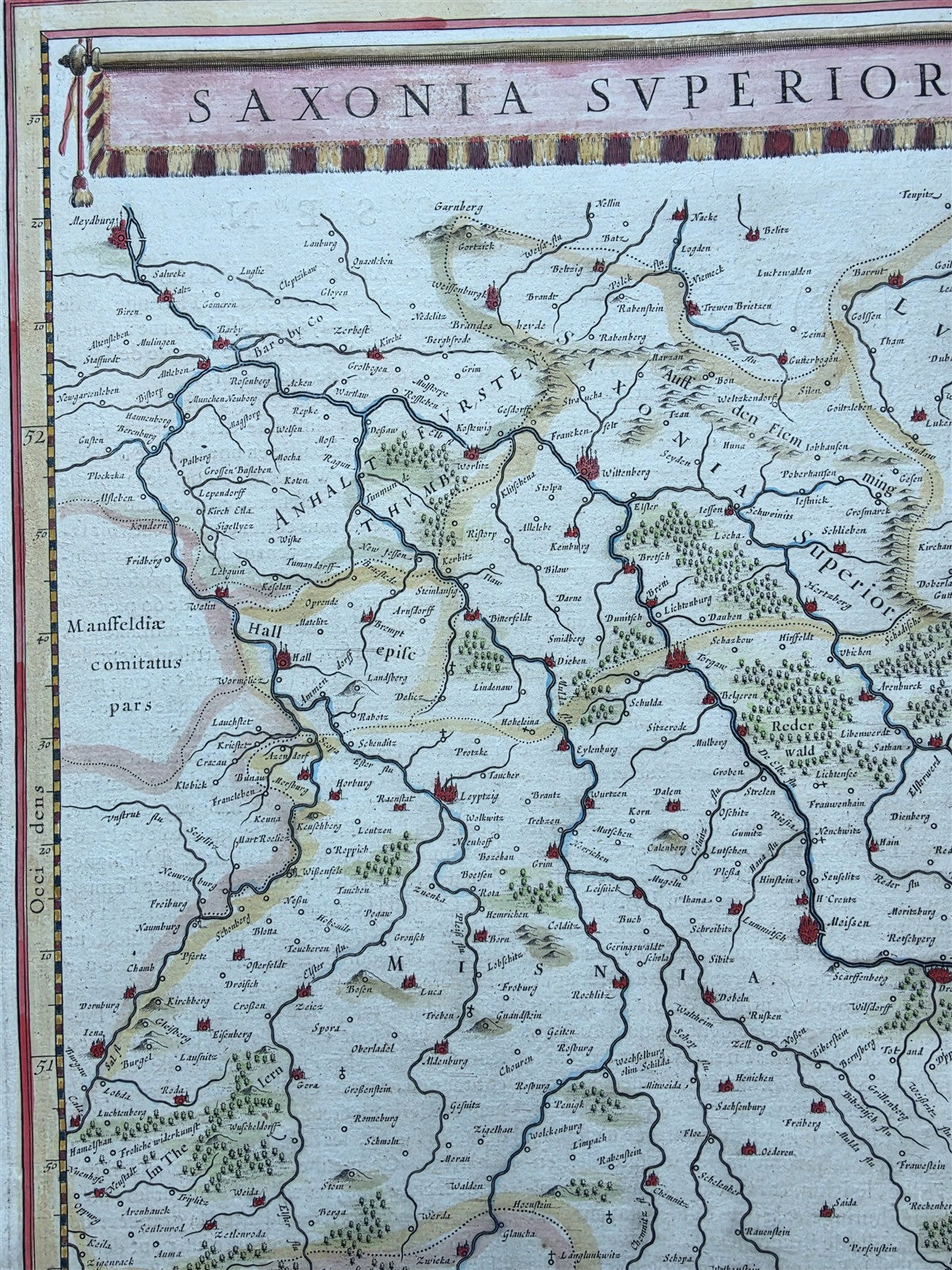 1640s MAP of GERMANY POLAND SAXONIA LUSATIA MEISSEN by W.BLAEU antique AUTHENTIC