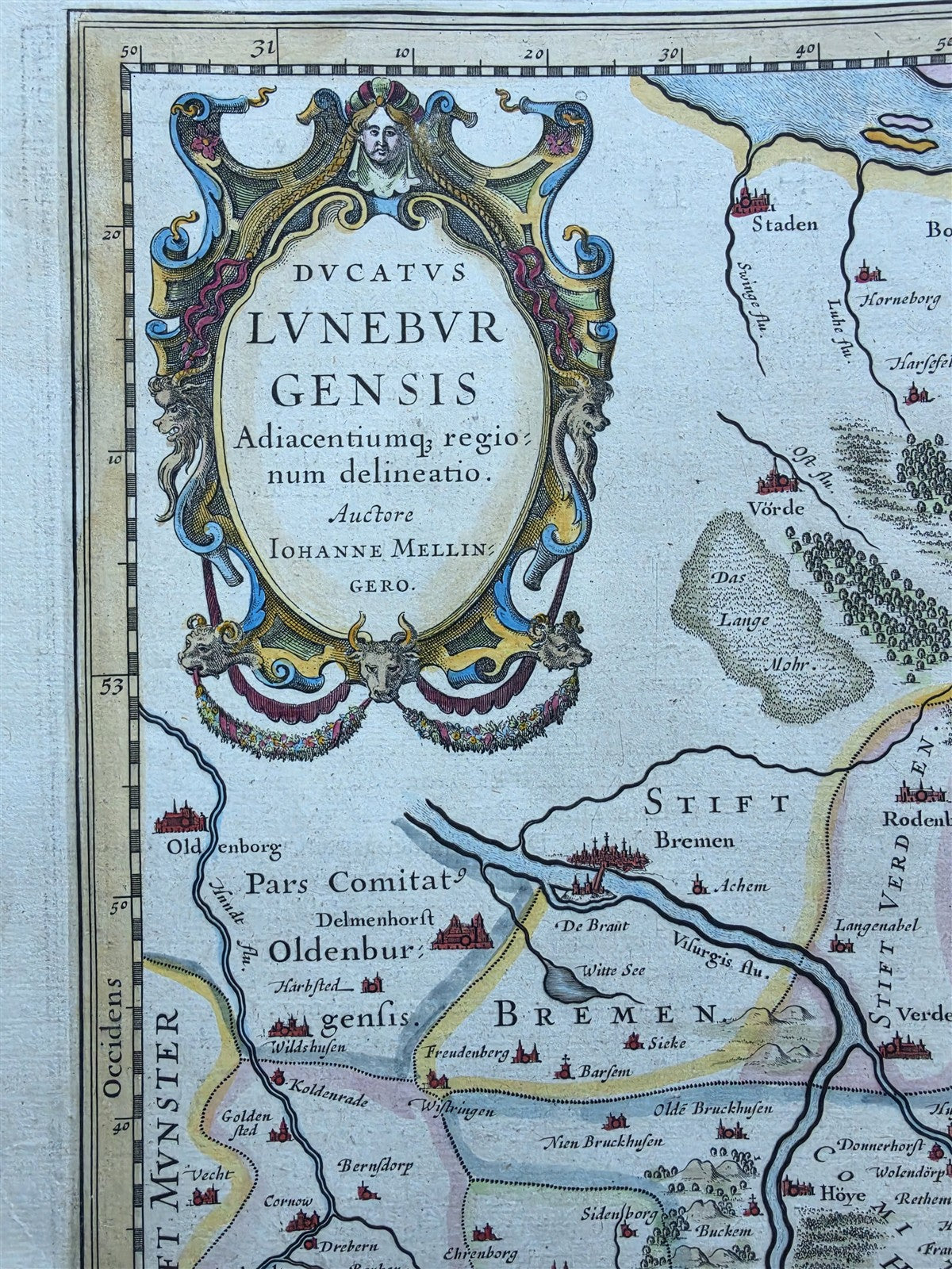 1640 MAP of GERMANY LUNEBURG by WILLEM BLAEU antique AUTHENTIC hand colored