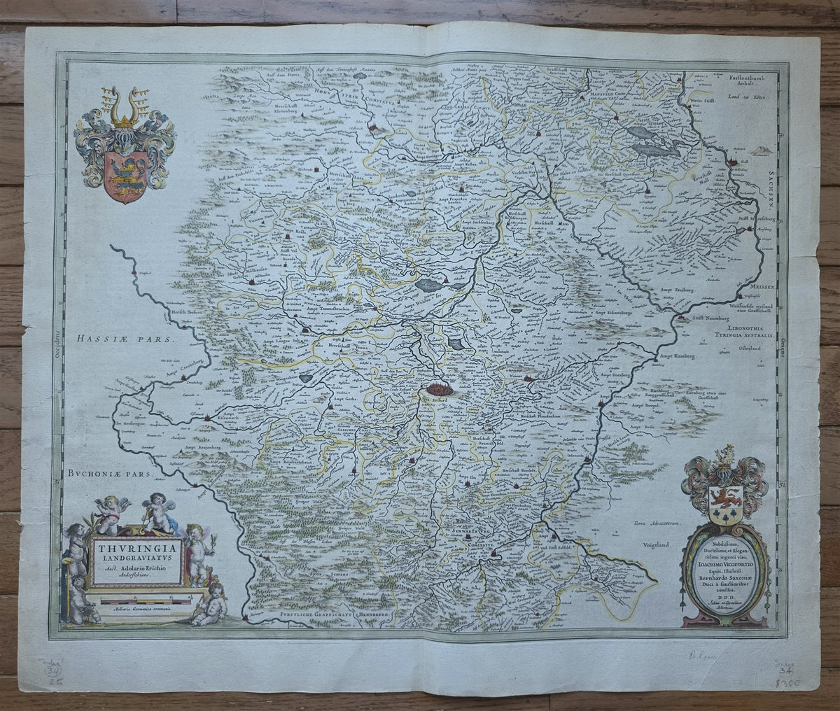 1640s THURINGIA GERMANY antique MAP by Willem & Joan Blaeu