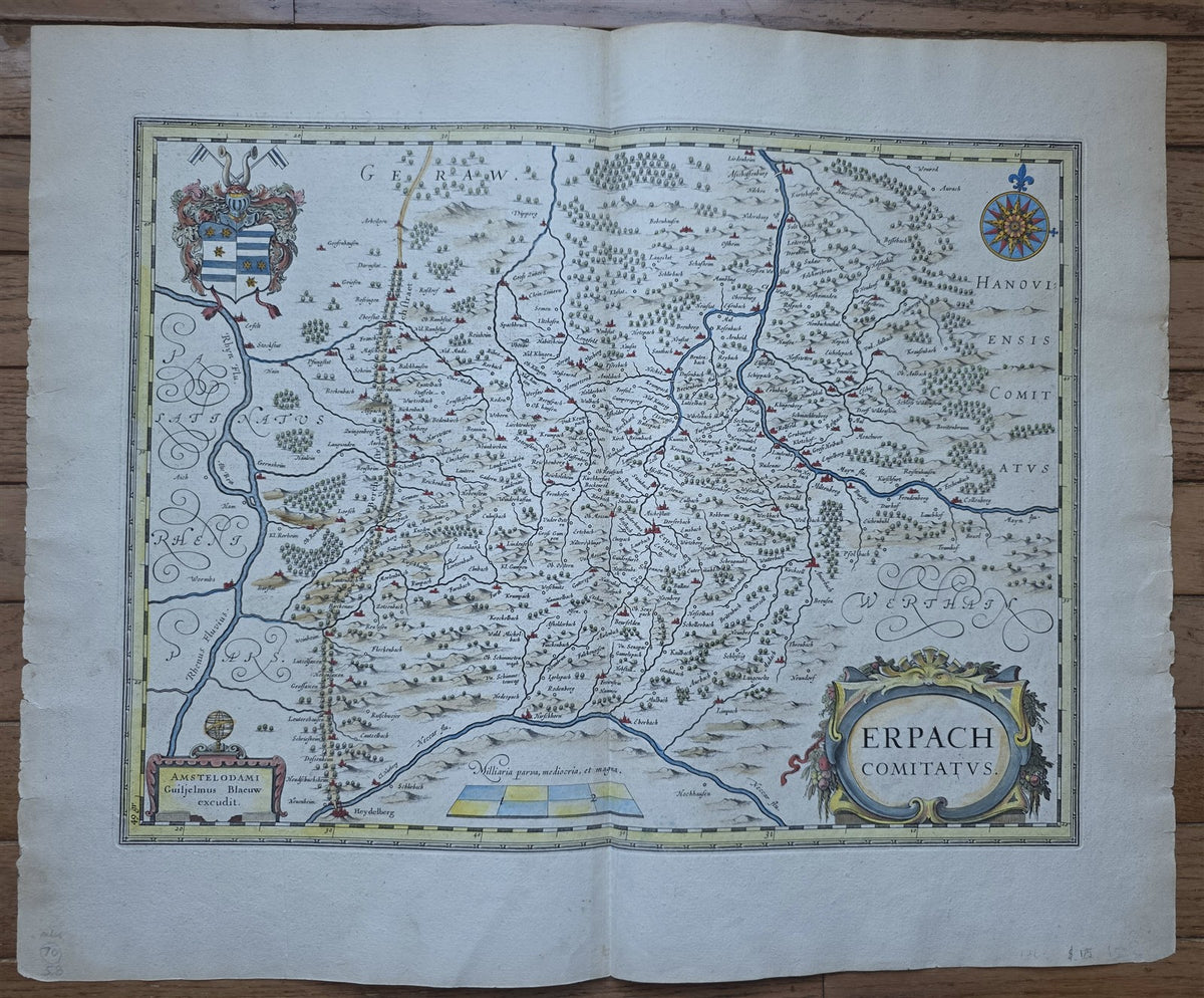 1640s ERBACH GERMANY antique MAP ERPACH COMITATUS by Willem Blaeu