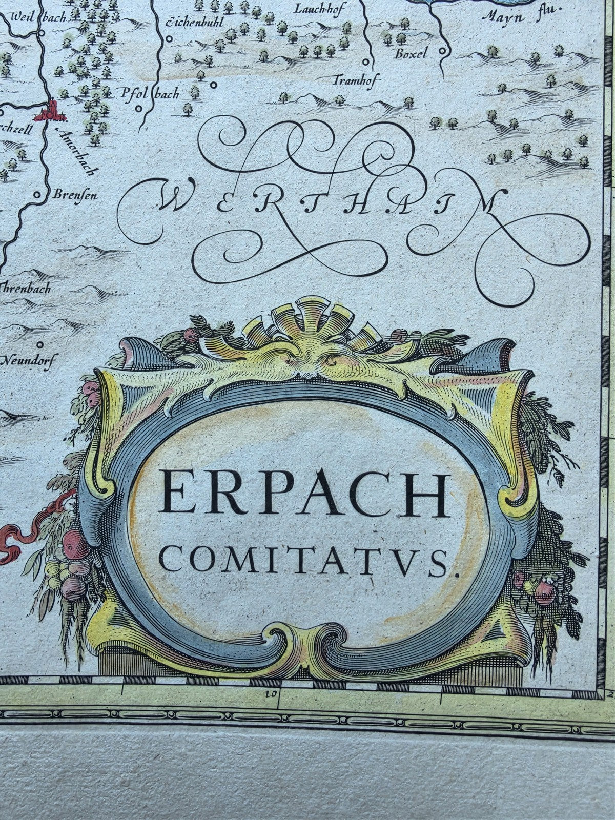1640s ERBACH GERMANY antique MAP ERPACH COMITATUS by Willem Blaeu