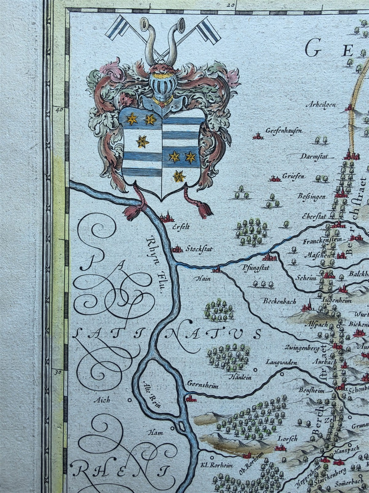 1640s ERBACH GERMANY antique MAP ERPACH COMITATUS by Willem Blaeu