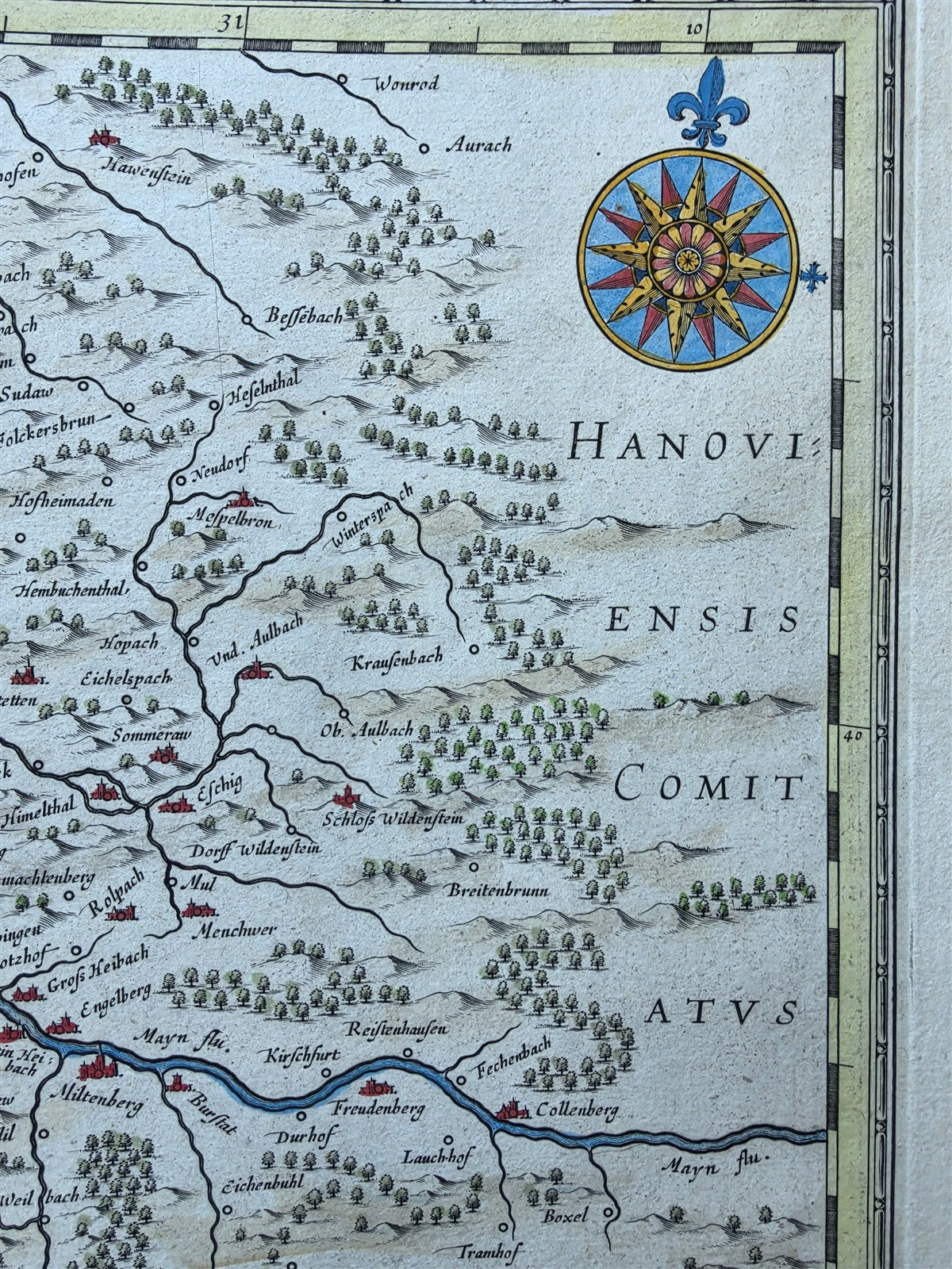 1640s ERBACH GERMANY antique MAP ERPACH COMITATUS by Willem Blaeu