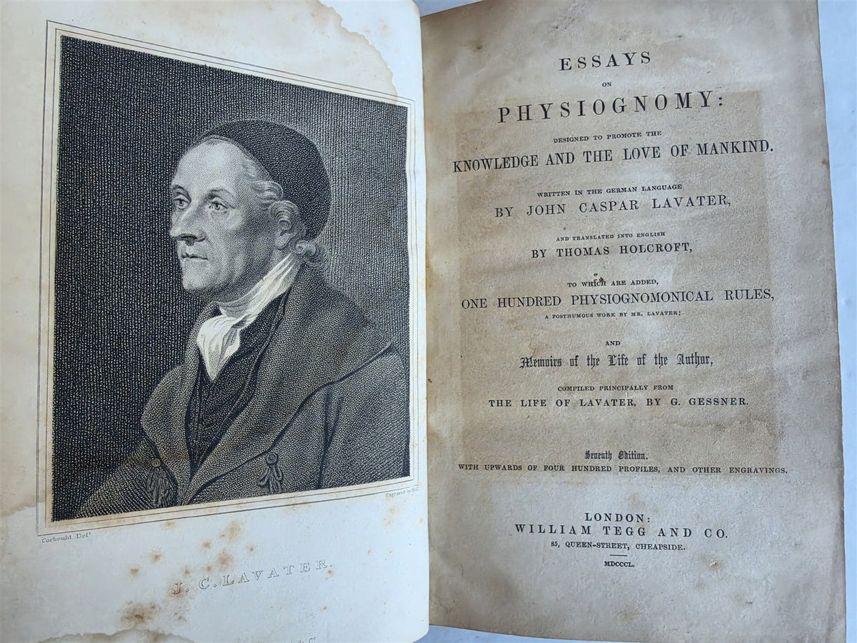 1850 ESSAYS of PHYSIOGNOMY by JOHN CASPAR LAVATER antique ILLUSTRATED