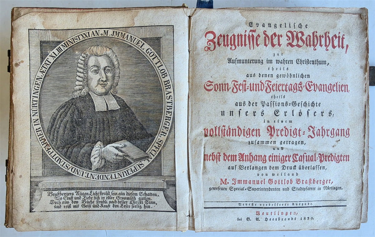 1836 SERMONS in GERMAN PROTESTANT TESTIMONIES of TRUTH antique PIGSKIN BINDING