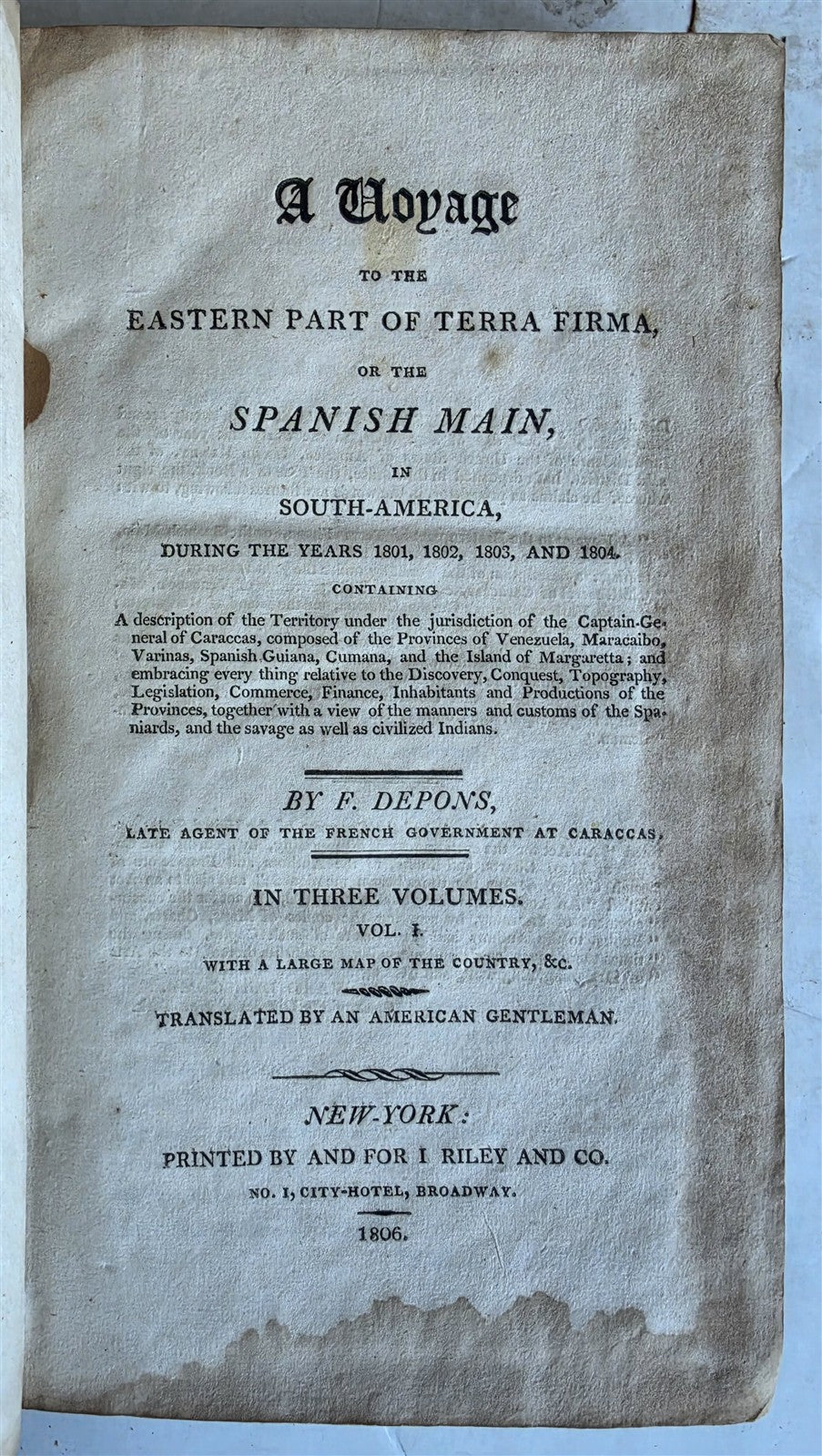 1806 VOYAGE to TERRA FIRMA or SPANISH MAIN in SOUTH AMERICA antique w/MAP