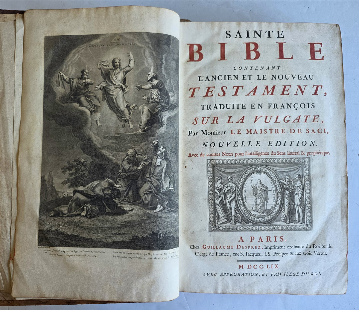 1759 BIBLE in FRENCH antique MASSIVE FOLIO Old & New Testament