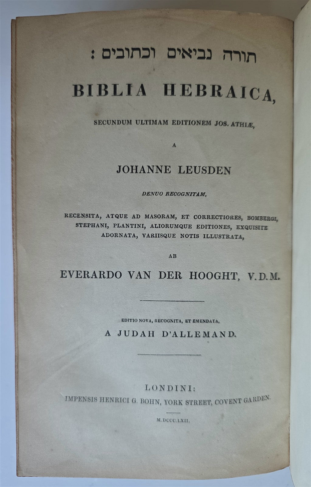 1862 JEWISH BIBLE antique BIBLIA HEBRAICA text in Hebrew