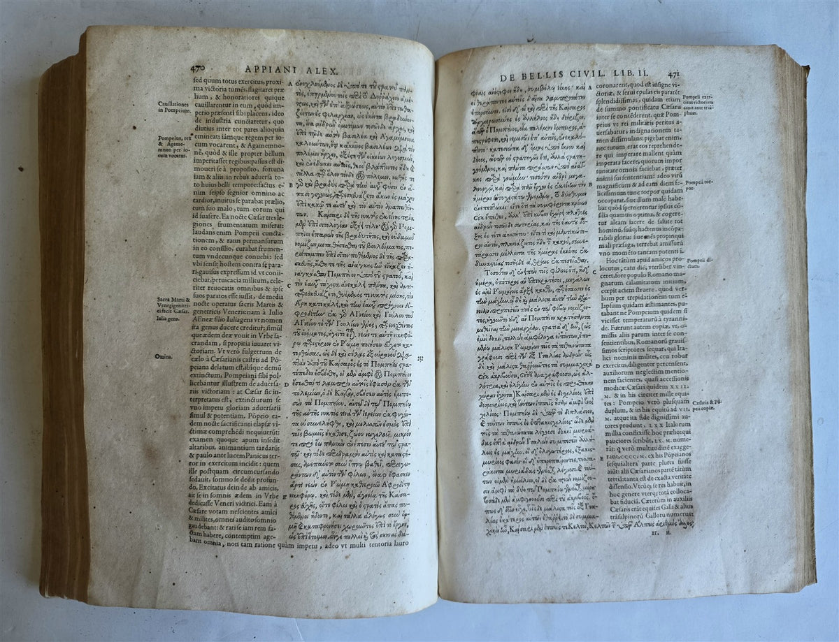 1592 APPIANUS HISTORY antique VELLUM BOUND FOLIO by Henri Estienne GREEK & LATIN