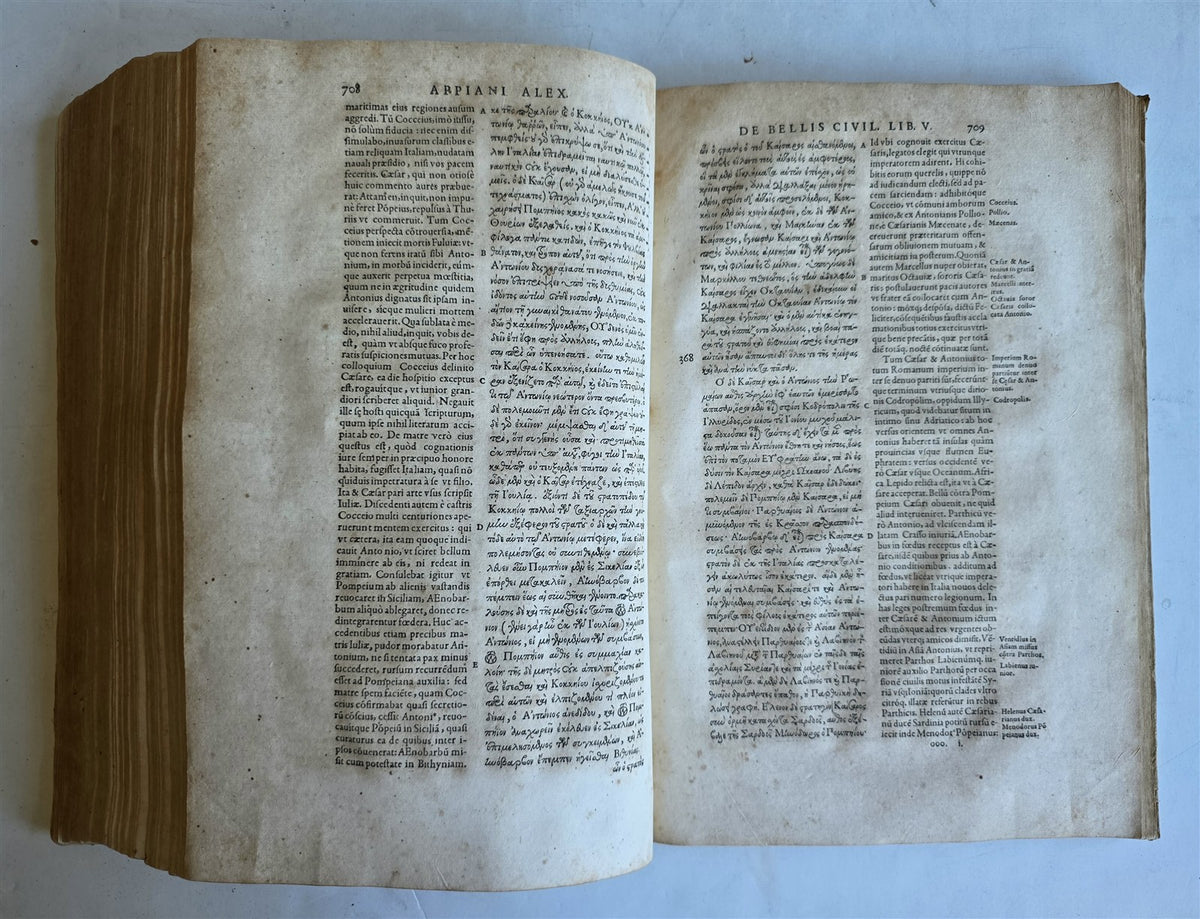 1592 APPIANUS HISTORY antique VELLUM BOUND FOLIO by Henri Estienne GREEK & LATIN