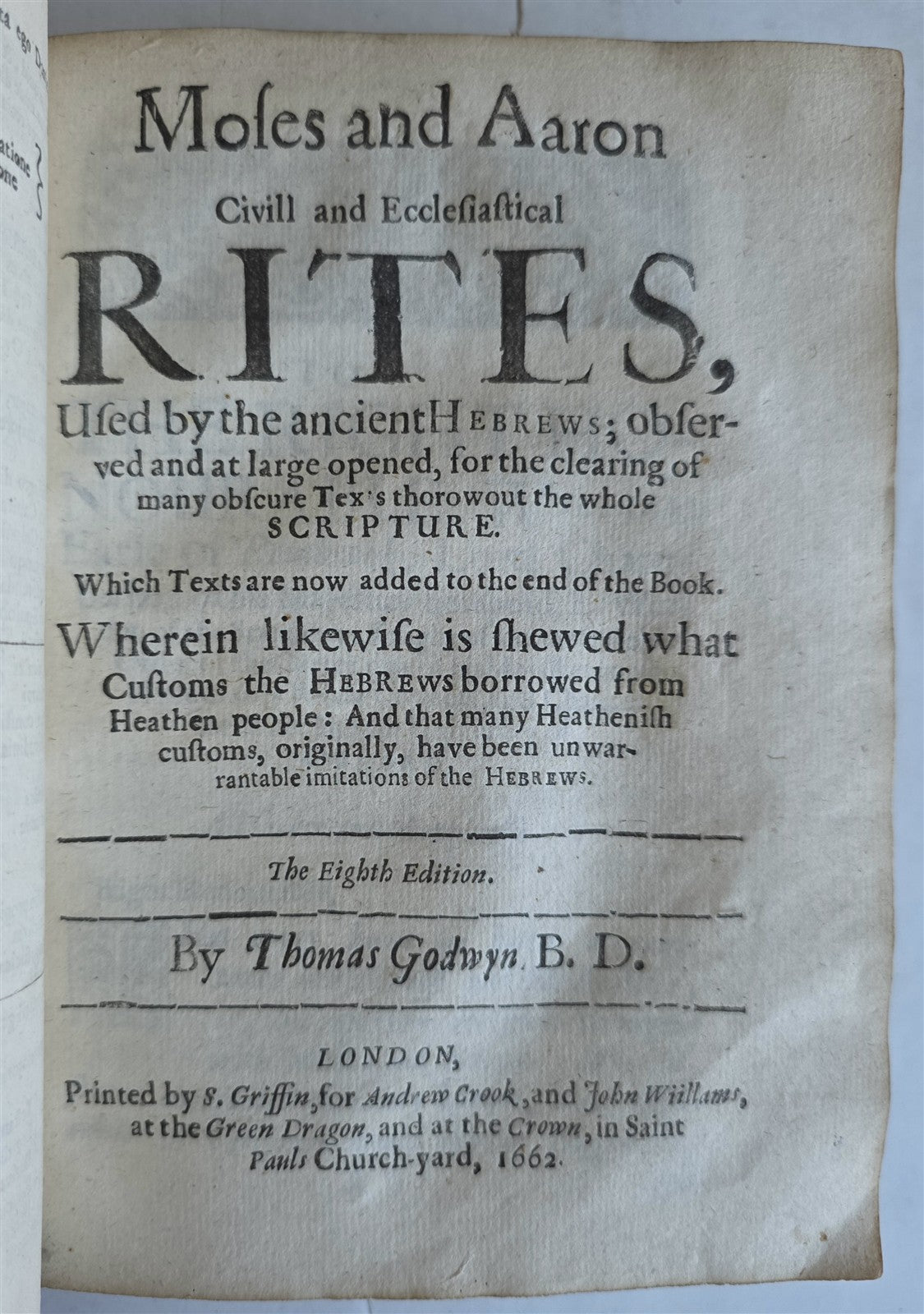 1661 ROMAN HISTORY by Thomas Godwyn antique w/ MOSES & ARON in ENGLISH