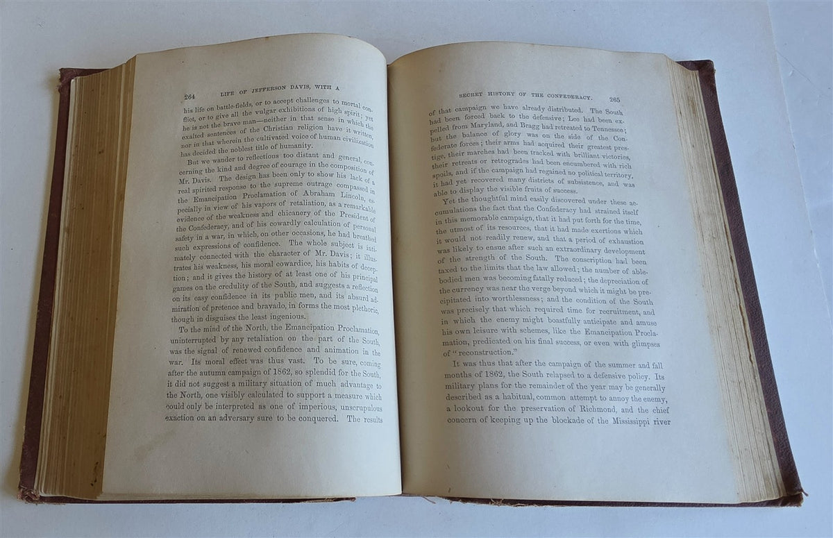 1869 LIFE OF JEFFERSON DAVIS w/ SECRET HISTORY of the SOUTH CONFEDERACY antique