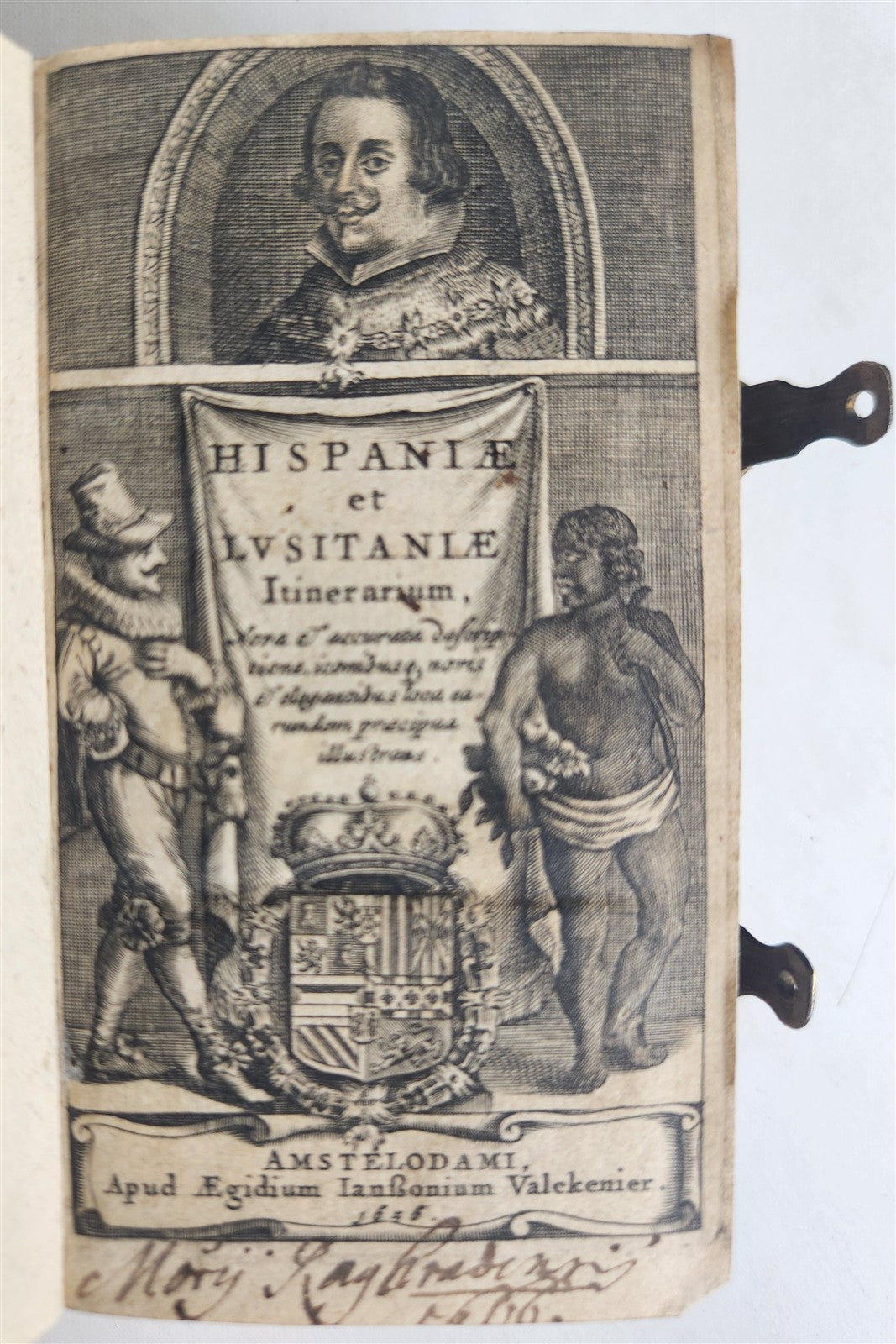 1656 HISPANIAE et LUSITANIAE antique ILLUSTRATED w/ MAPS vellum binding w/clasps
