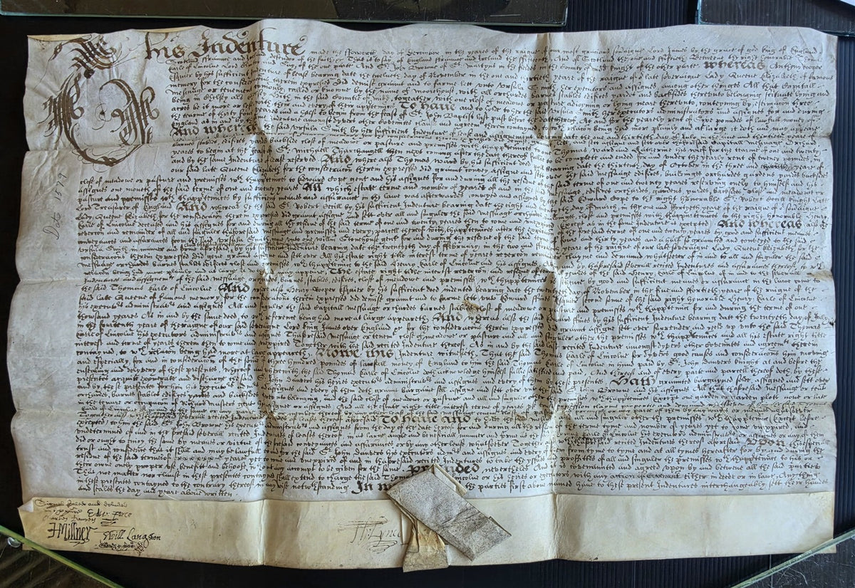 1617 MANUSCRIPT INDENTURE on VELLUM in ENGLISH Roughton Earl of Lincoln antique