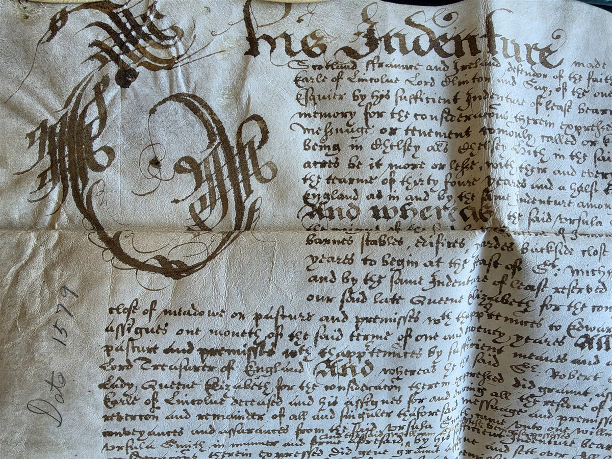1617 MANUSCRIPT INDENTURE on VELLUM in ENGLISH Roughton Earl of Lincoln antique
